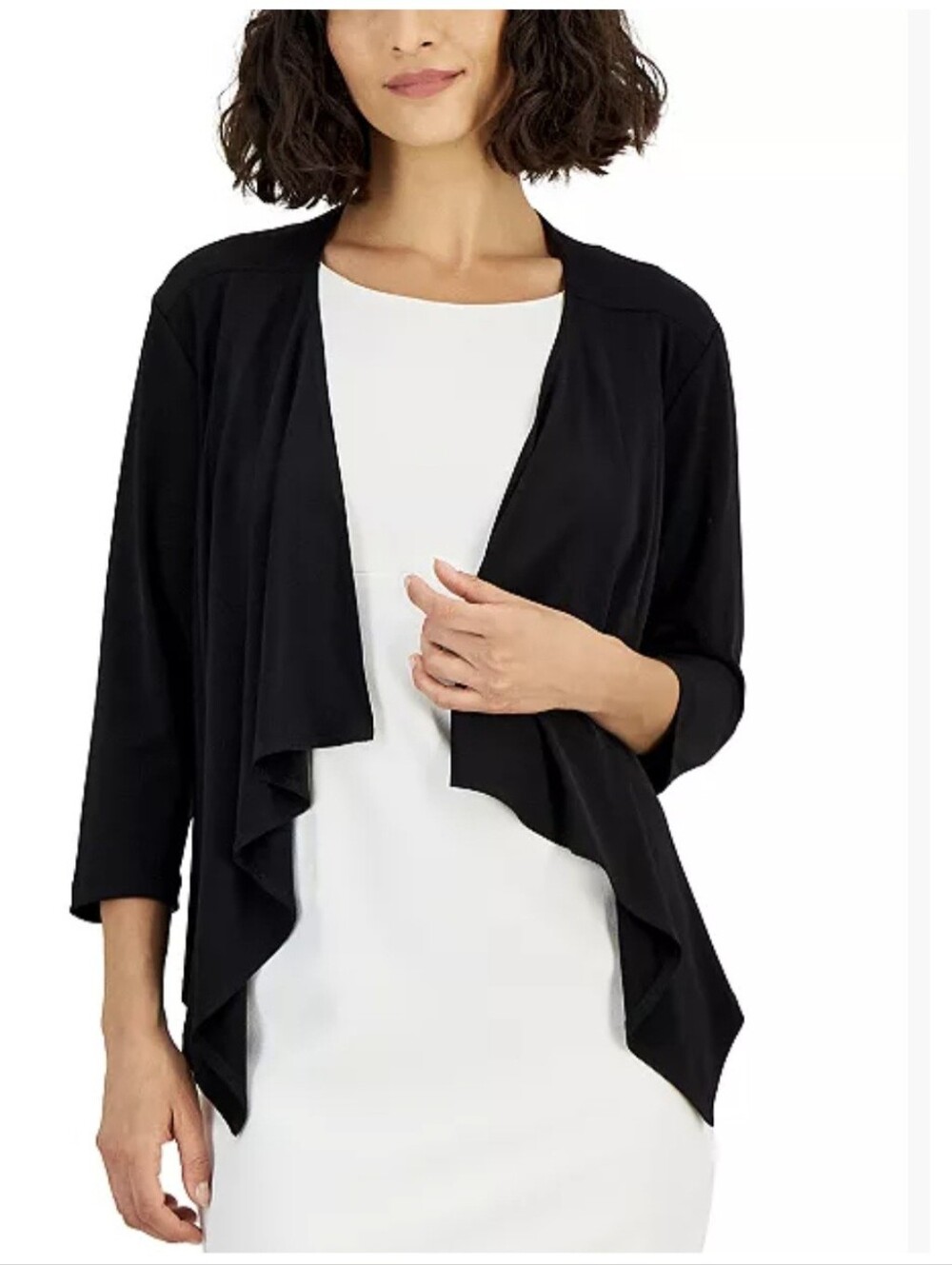 Connected Open-Front 3/4-Sleeve Waterfall Shrug Petite Large LIKE NEW!